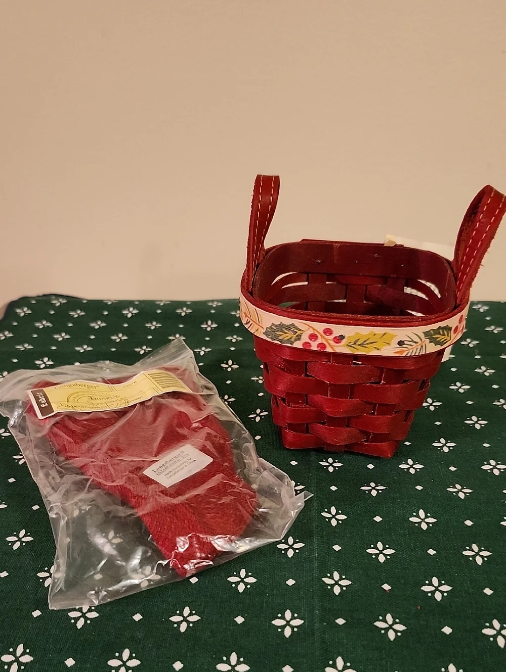 Longaberger Red Trinket Basket with Holiday Trim